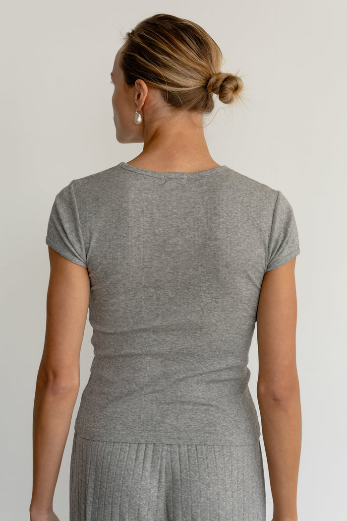 Donni - Pointelle Baby Tee in Heather Grey