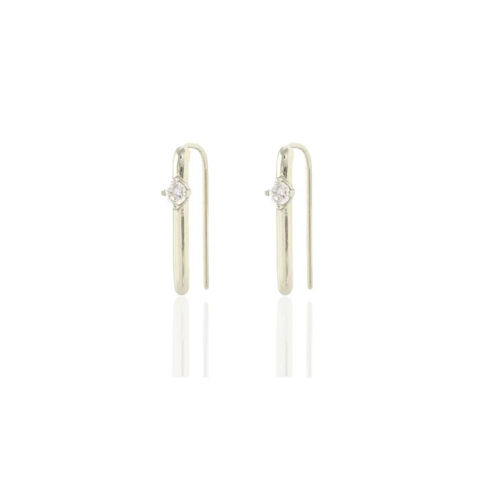 Kris Nations – Arc Pull Through Hoop Earrings with Crystal in Sterling Silver