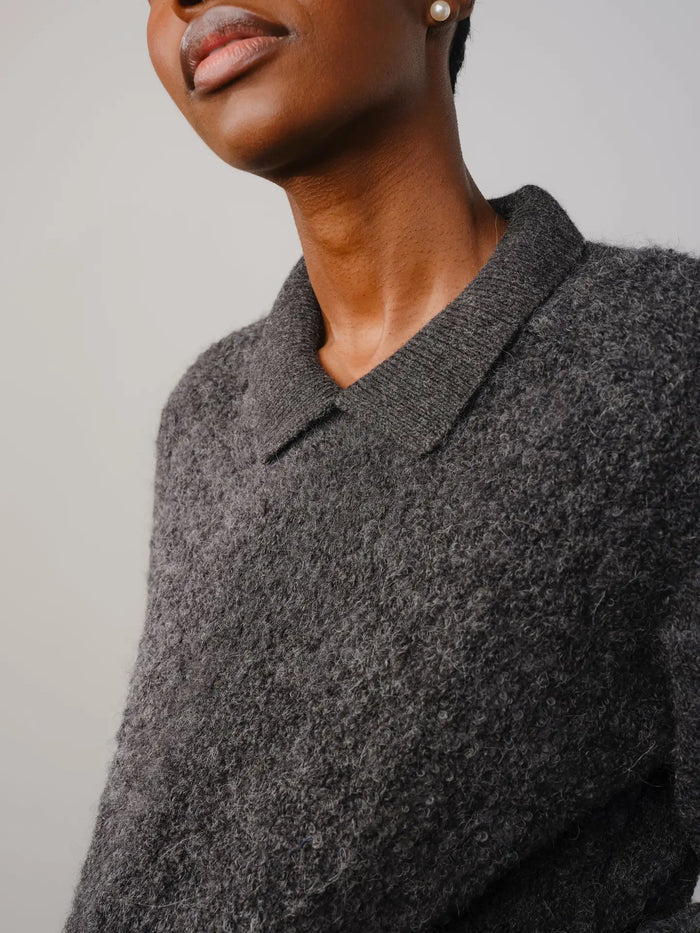 The Endery - The Ramona Boucle Polo Sweater in Anthracite