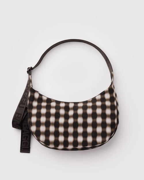 BAGGU - Medium Nylon Crescent Bag in Blurred Gingham Brown