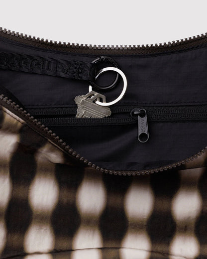 BAGGU - Medium Nylon Crescent Bag in Blurred Gingham Brown