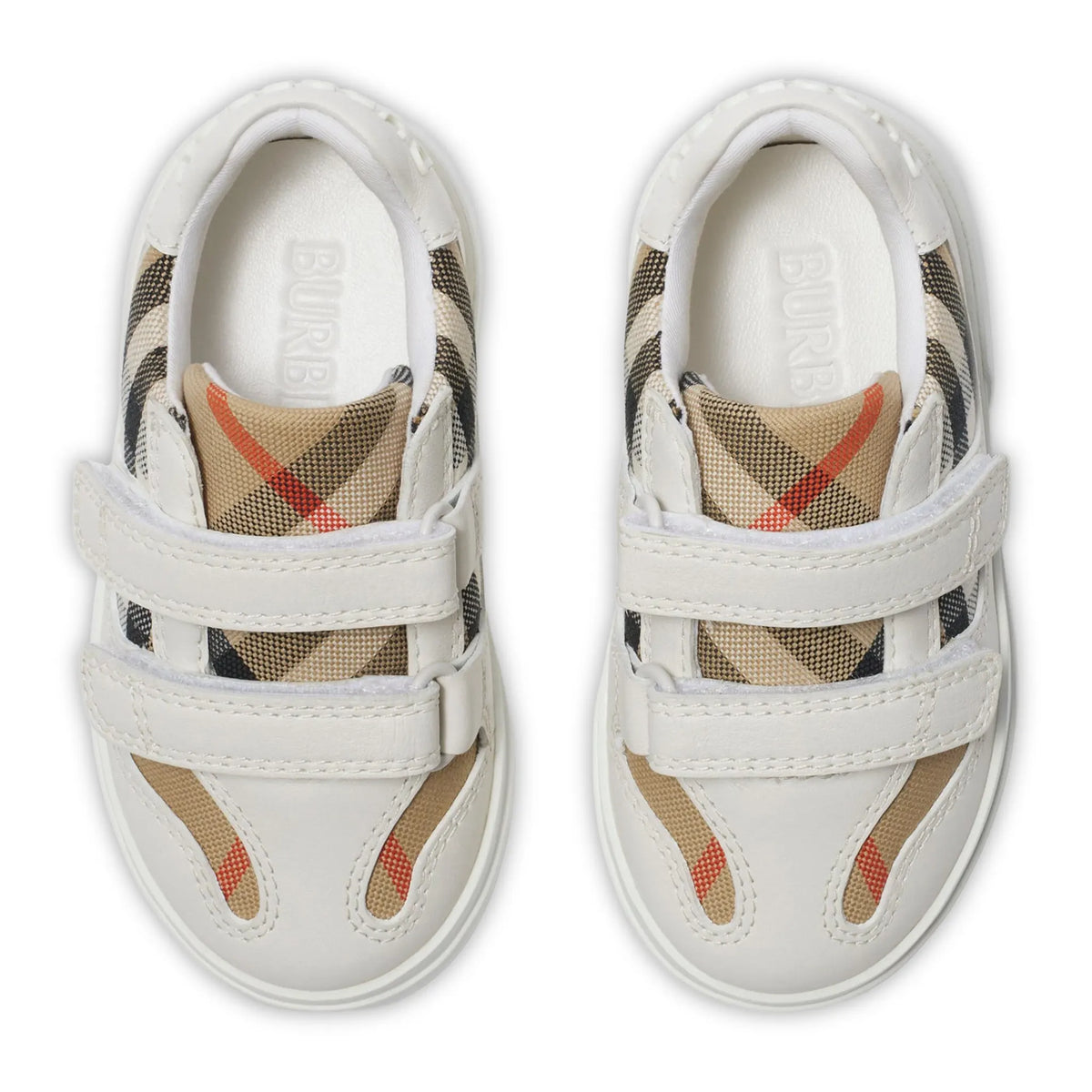 Burberry Kids Cotton and Leather Noah Strap White Trainers