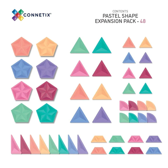 Connetix Magnetic Tiles Pastel Shape Expansion 48 Piece Pack