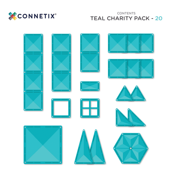 Connetix Magnetic Tiles Teal Charity 20 Piece Pack