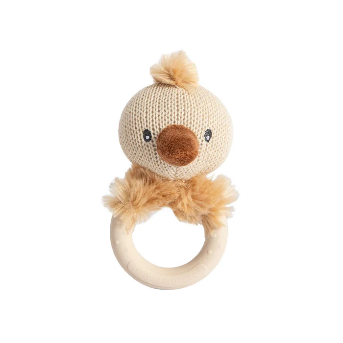 Cotton Knit Ring Rattle & Silicone Teether - Emu