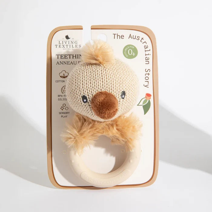 Cotton Knit Ring Rattle & Silicone Teether - Emu