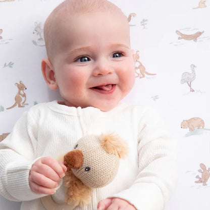 Cotton Knit Ring Rattle & Silicone Teether - Emu