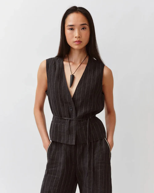 Diega - Gapio Vest in Black and Ecru Stripe