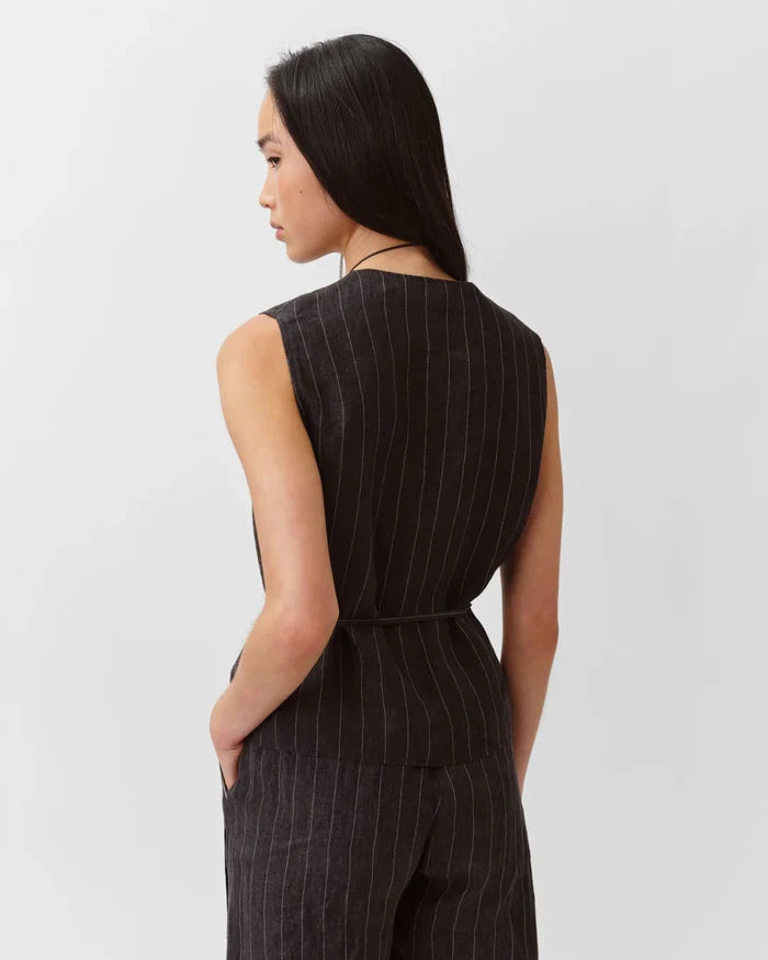 Diega - Gapio Vest in Black and Ecru Stripe