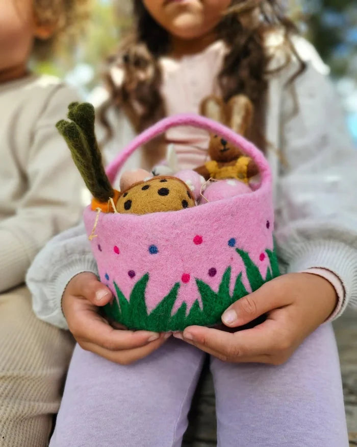 Felt Pink Dotty Easter Basket