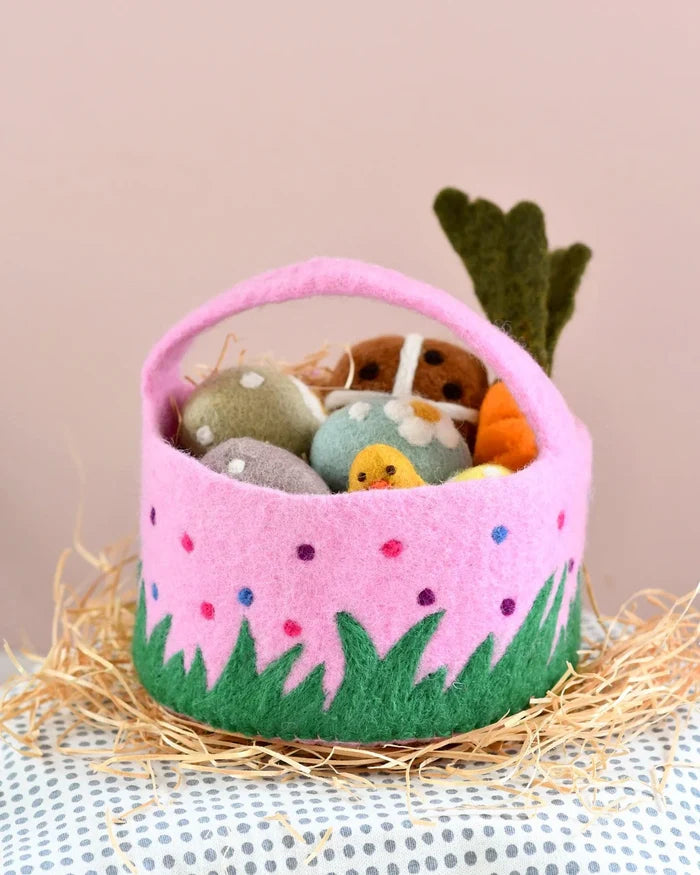 Felt Pink Dotty Easter Basket