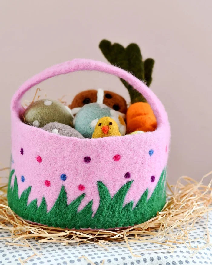 Felt Pink Dotty Easter Basket