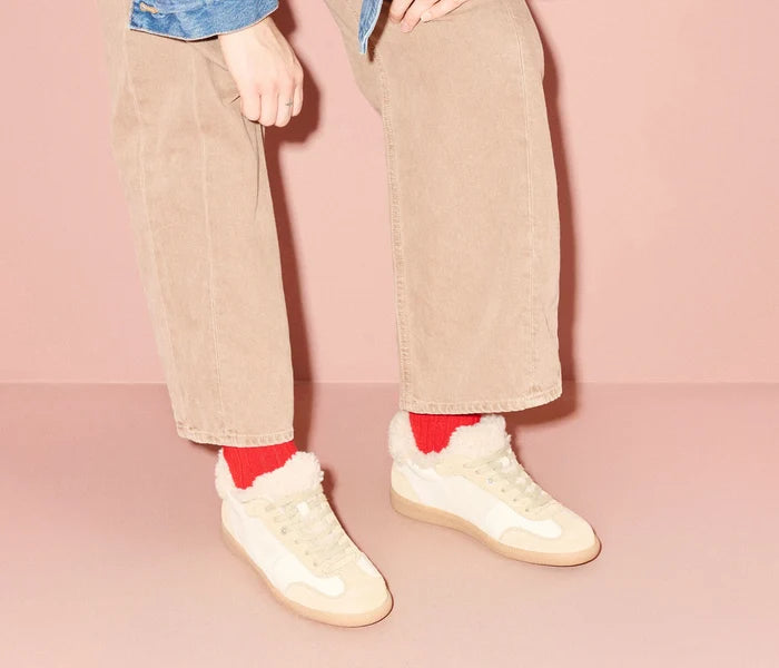 Freda Salvador – Jackie Court Sneaker in Stucco Suede with Shearling