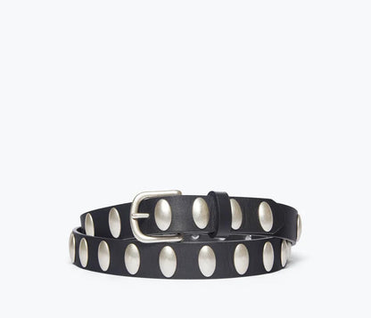 Freda Salvador – Rebecca Belt in Black Calf with Oval Studs