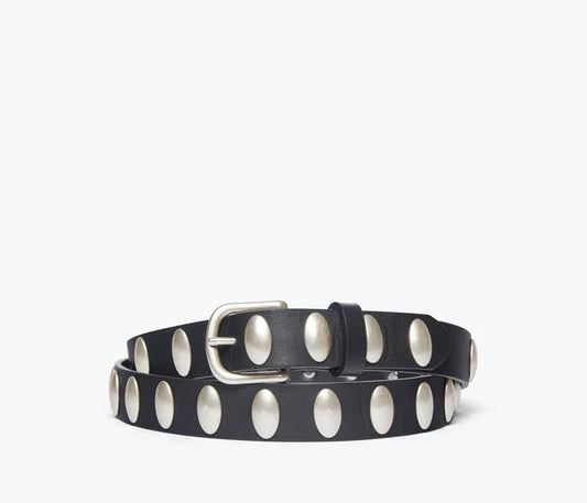 Freda Salvador – Rebecca Belt in Black Calf with Oval Studs