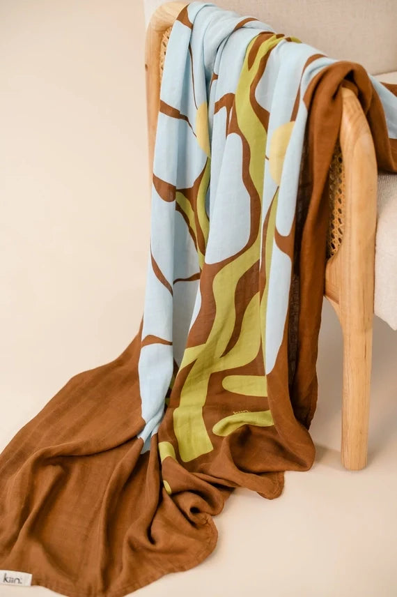 Kiin Organic Bamboo Cotton Muslin Swaddle - Fleur Umber