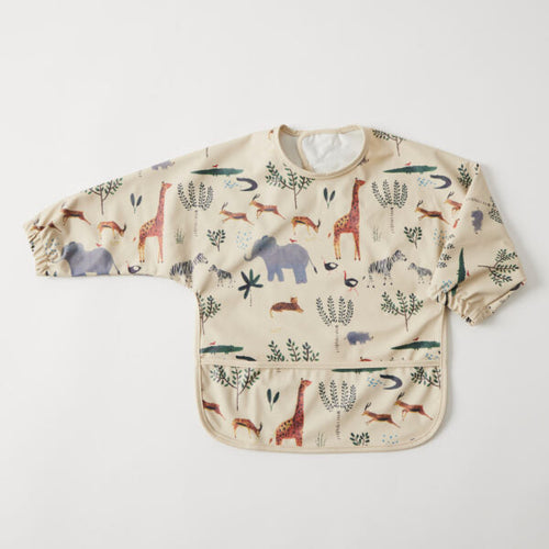 Long Sleeve Smock Bib - Safari