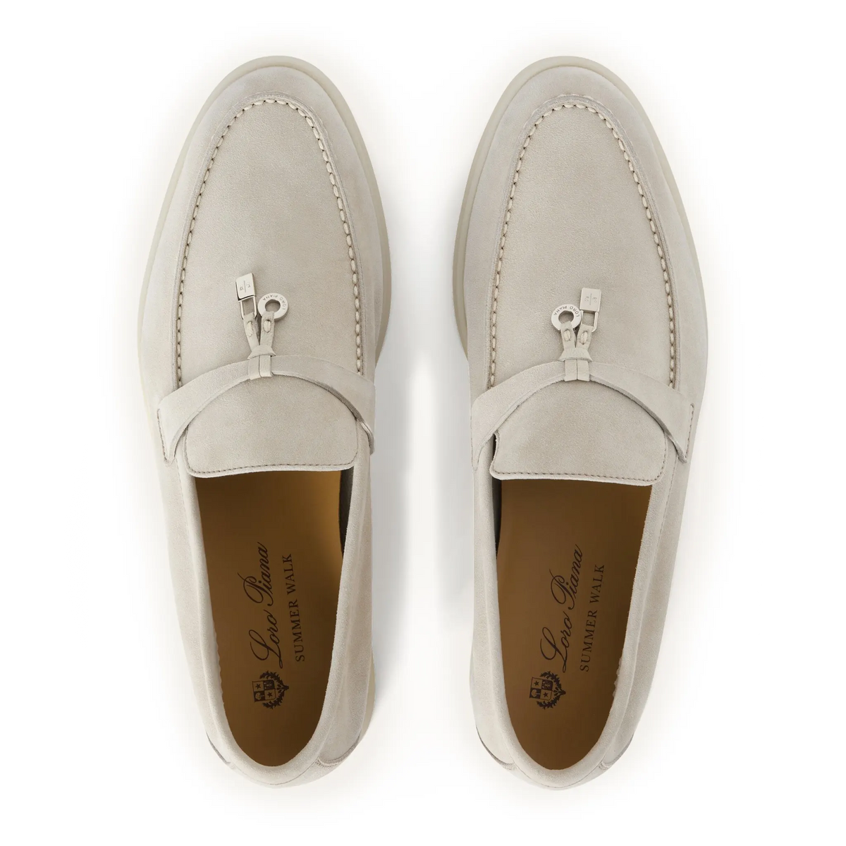 Loro Piana Summer Charms Walk Suede Goatskin Powder Pearl Loafers