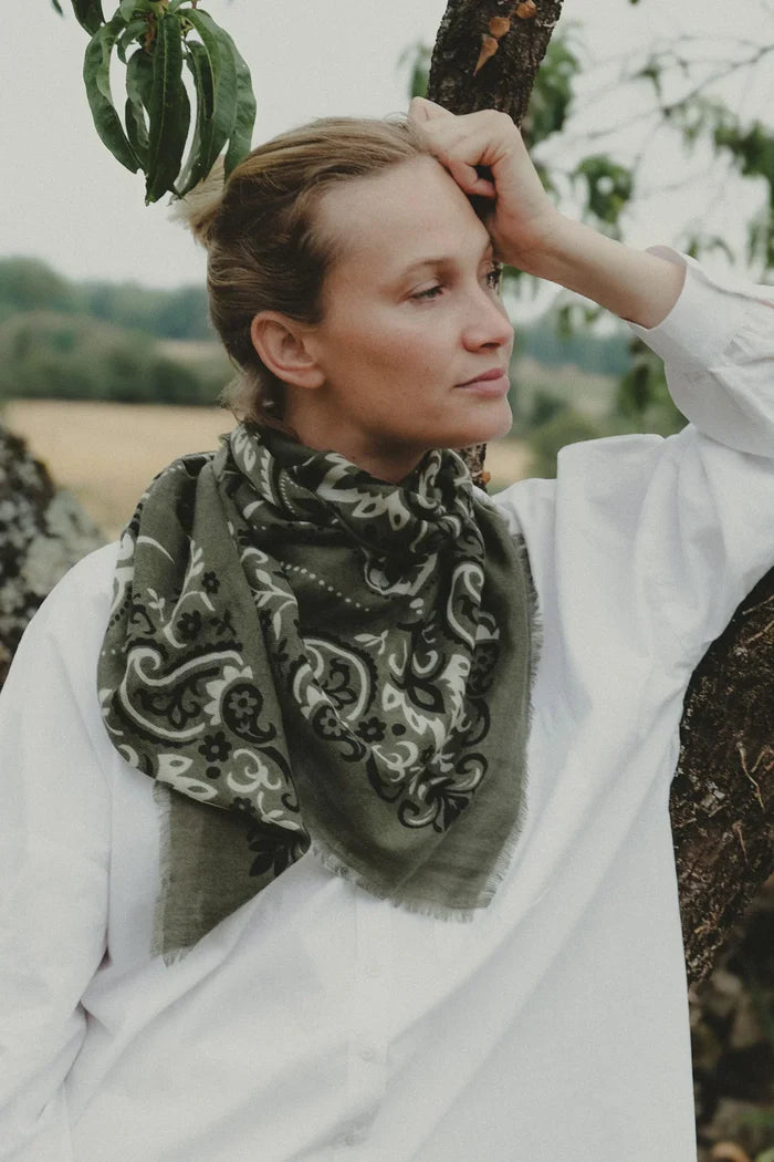 Maison Lecomte Flament – Wool Cashmere Bandana in Kaki