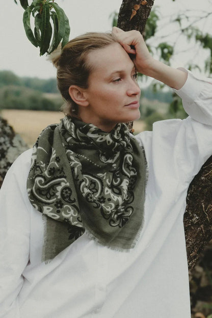 Maison Lecomte Flament – Wool Cashmere Bandana in Kaki