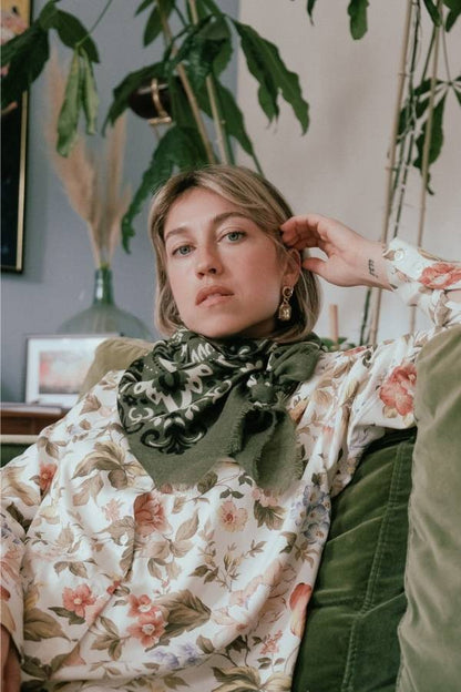 Maison Lecomte Flament – Wool Silk Blend Bandana in Kaki