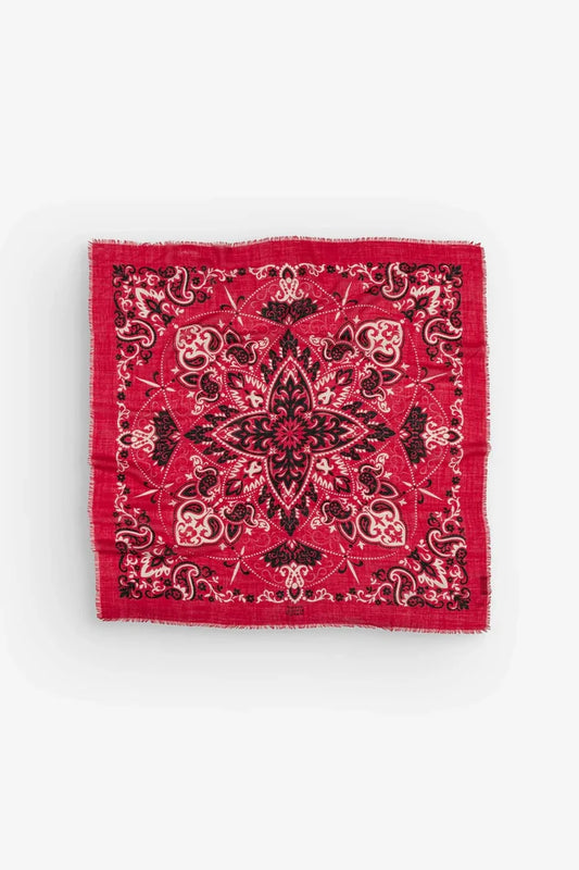 Maison Lecomte Flament – Wool Silk Blend Bandana Scarf in Red Raspberry
