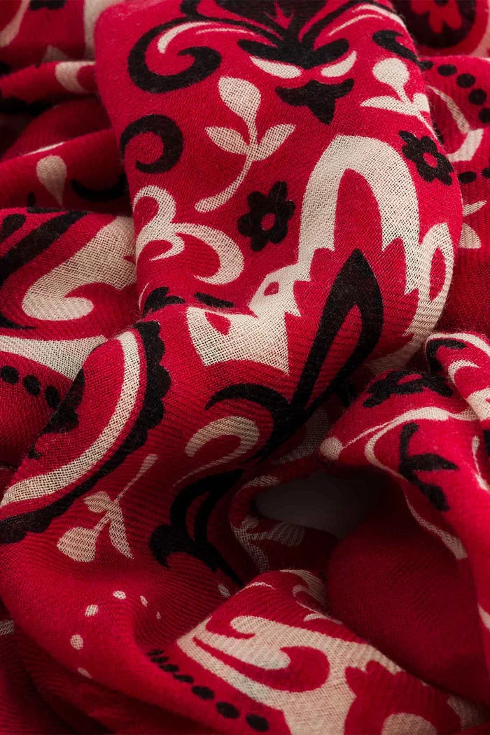 Maison Lecomte Flament – Wool Silk Blend Bandana Scarf in Red Raspberry