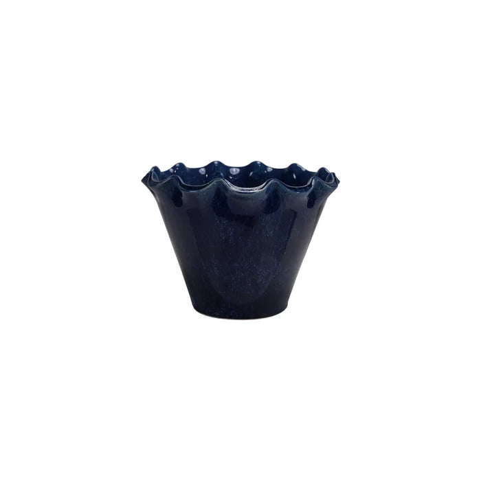 Painted Blue Stoneware Planter Pot with Drainage Holes