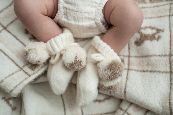 Pop Ya Tot Organic Cotton Pom Pom Booties - Milk
