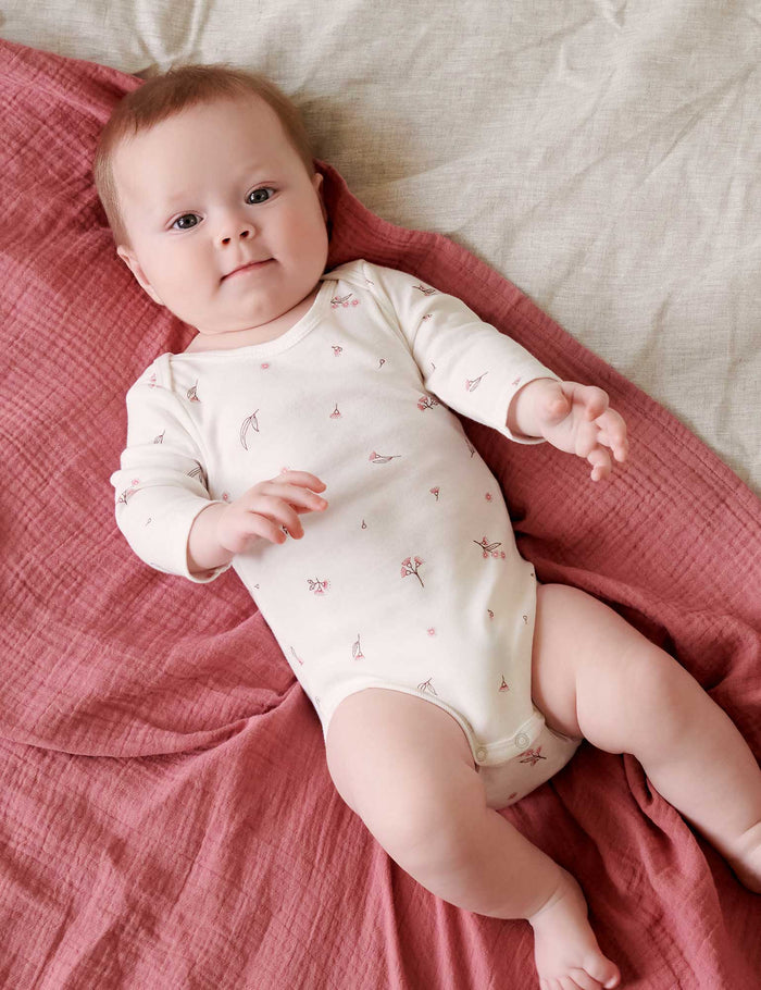 Purebaby Organic Easy Neck Long Sleeve Bodysuit 2 Pack - Pale Pink Blossom
