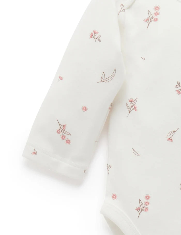 Purebaby Organic Easy Neck Long Sleeve Bodysuit 2 Pack - Pale Pink Blossom