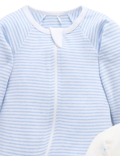 Purebaby Organic Zip Growsuit 2 Pack - Pale Blue Bear