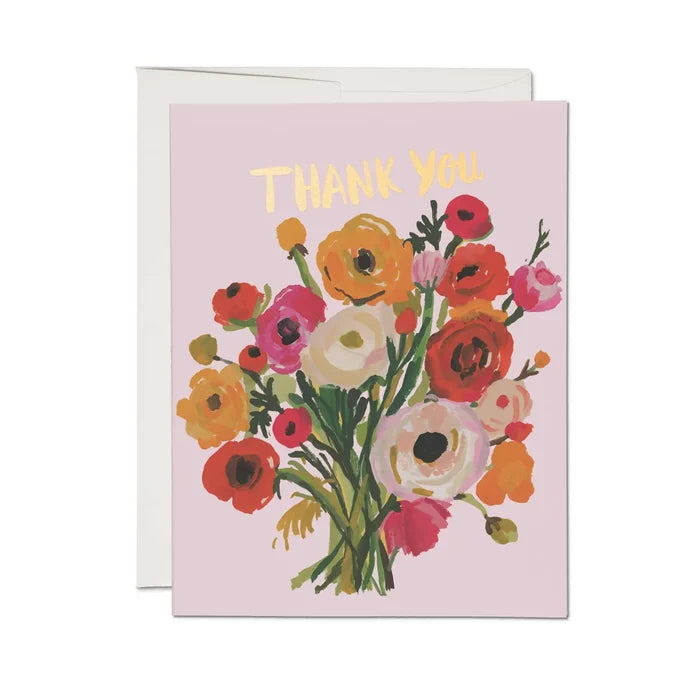 Red Cap Cards - Ranunculus Bouquet Thank You Greeting Card