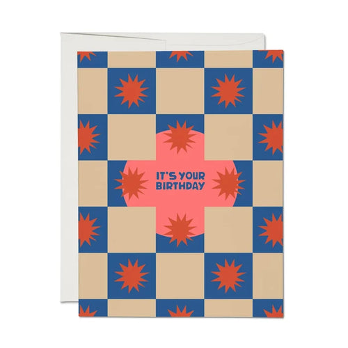 Red Cap Cards - Squares and Bursts Birthday Greeting Card