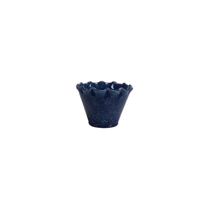 Small Painted Blue Stoneware Planter Pot with Drainage Holes