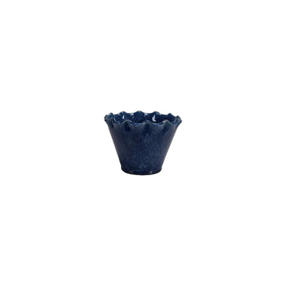 Small Painted Blue Stoneware Planter Pot with Drainage Holes