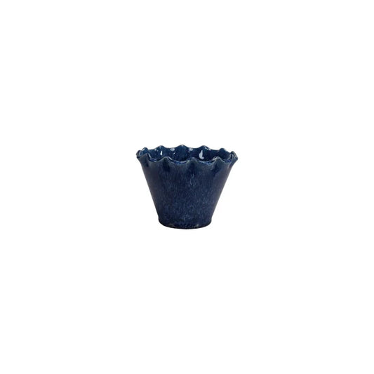 Small Painted Blue Stoneware Planter Pot with Drainage Holes