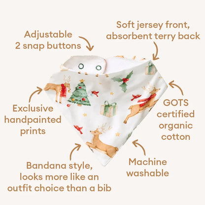 Snuggle Hunny Christmas Organic Dribble Bib - Prancer & Friends