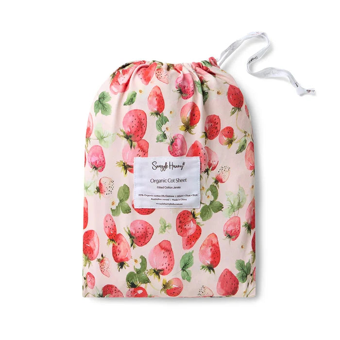 Snuggle Hunny Organic Fitted Jersey Cotton Cot Sheet - Strawberry