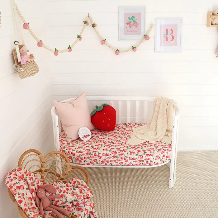 Snuggle Hunny Organic Fitted Jersey Cotton Cot Sheet - Strawberry