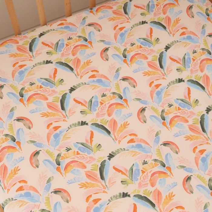 Snuggle Hunny Organic Fitted Jersey Cotton Cot Sheet - Summer Palm