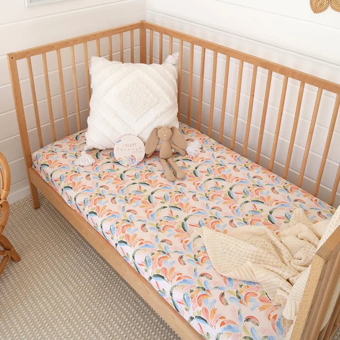 Snuggle Hunny Organic Fitted Jersey Cotton Cot Sheet - Summer Palm
