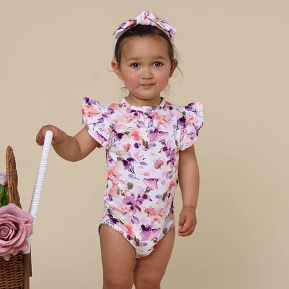 Snuggle Hunny Organic Short Sleeve Frill Bodysuit - Blushing Beauty