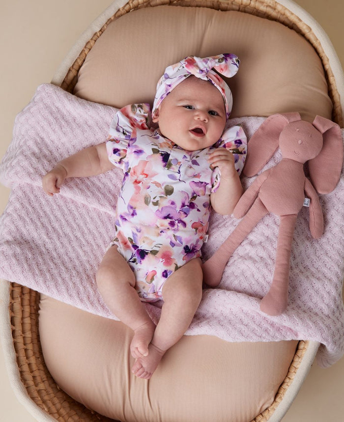 Snuggle Hunny Organic Short Sleeve Frill Bodysuit - Blushing Beauty