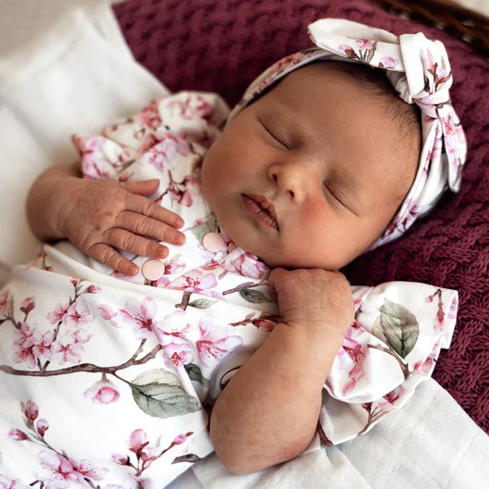 Snuggle Hunny Organic Short Sleeve Frill Bodysuit - Cherry Blossom