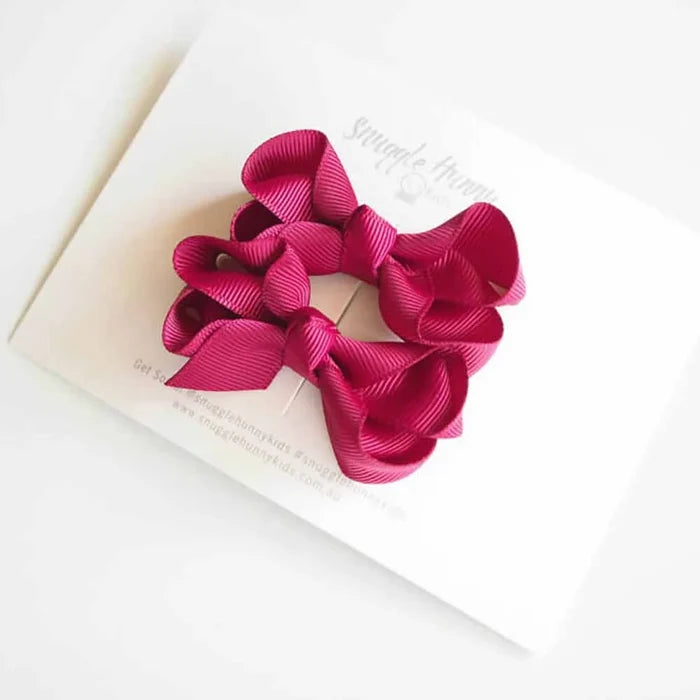 Snuggle Hunny Piggy Tail Hair Clips Pair - Burgundy