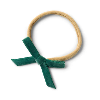 Snuggle Hunny Velvet Bow Stretchy Headband - Pine
