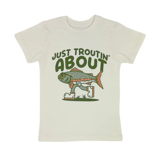 Tiny Whales – Troutin' About Short Sleeve Tee in Natural
