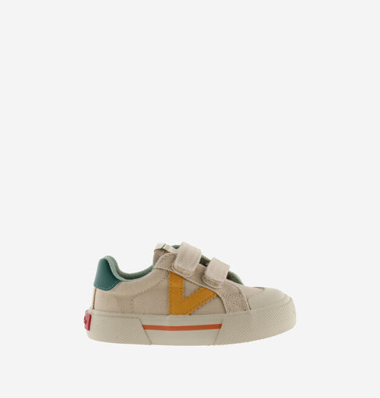 Victoria – Tribu Wide Fit Split Leather & Contrast Kids Sneakers in Beige