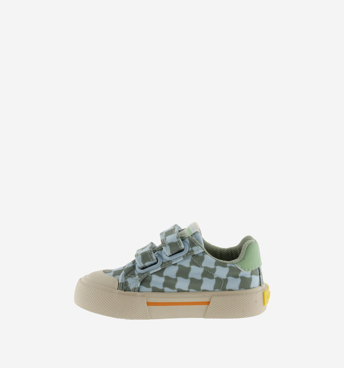 Victoria – Tribu Wide Fit Split Leather & Contrast Kids Sneakers in Kaki Check